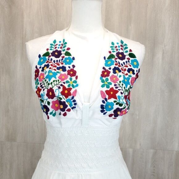 Vintage Gauzy Linen Floral Asymmetrical Midi Dress F-0154 - Picture 4 of 9